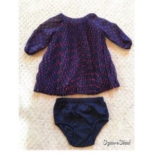 BabyGap lined pleated purple polka dotted dress with underwear size 3-6 months
